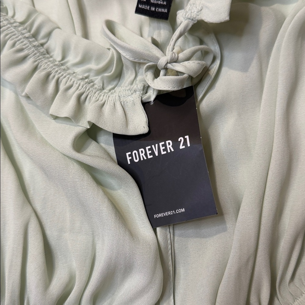 Forever 21 Off Shoulder Seafoam Maxi Dress Small Sheer Wrap NWT - Picture 12 of 14